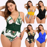 Women's Bikini Print Bouquet Waist Plus Size Swimsuit