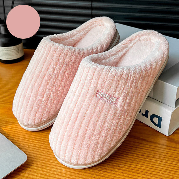 Solid Color Simple Cotton Slippers Winter Non-slip Home Warm Plush Slippers Household Indoor Couple Women's House Shoes - Laizhan Accessories 