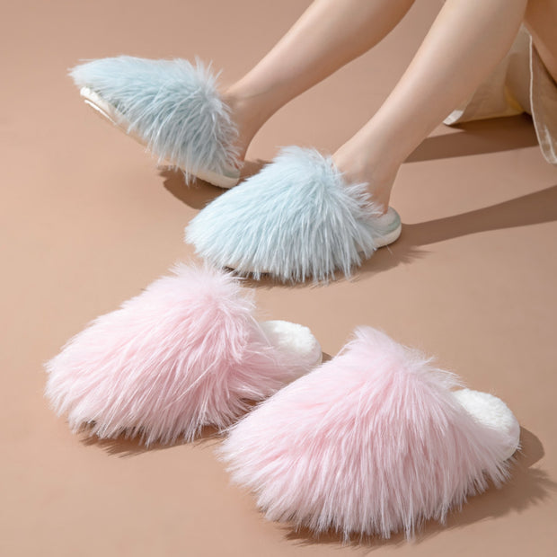 Long Hair Baotou Candy Color Cotton Slippers - Laizhan Accessories 