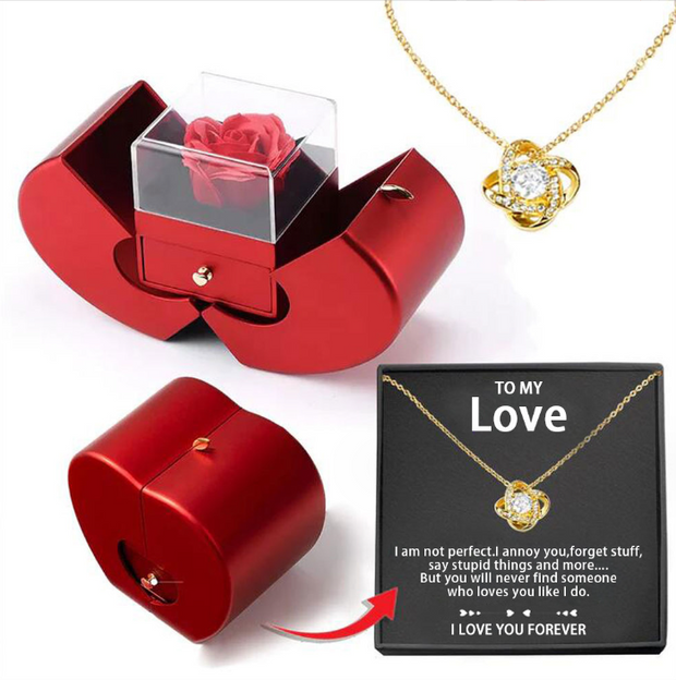 Fashion Jewelry Box Red Apple Christmas Gift Necklace Eternal Rose For Girl Mother's Day Valentine's Day Gifts With Artificial Flower Rose Flower Jewelry Box - Laizhan Accessories 