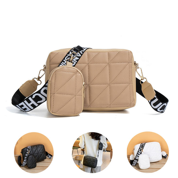 2Pcs Rhombus Shoulder Bag With Wallet Letter Print Wide Shoulder Strap Small Square Bag Large Capacity Cell Phone Crossbody Bags - Laizhan Accessories 