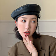 Fashion Sheepskin Genuine Leather Women Beret