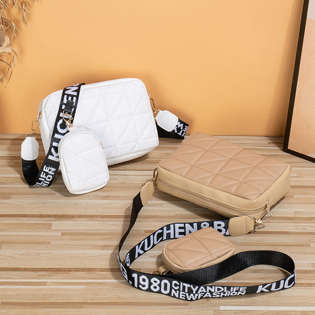 2Pcs Rhombus Shoulder Bag With Wallet Letter Print Wide Shoulder Strap Small Square Bag Large Capacity Cell Phone Crossbody Bags - Laizhan Accessories 