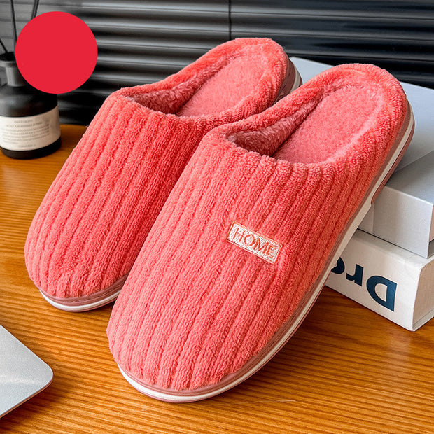 Solid Color Simple Cotton Slippers Winter Non-slip Home Warm Plush Slippers Household Indoor Couple Women's House Shoes - Laizhan Accessories 