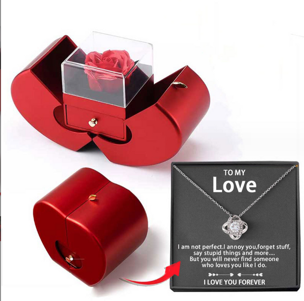 Fashion Jewelry Box Red Apple Christmas Gift Necklace Eternal Rose For Girl Mother's Day Valentine's Day Gifts With Artificial Flower Rose Flower Jewelry Box - Laizhan Accessories 