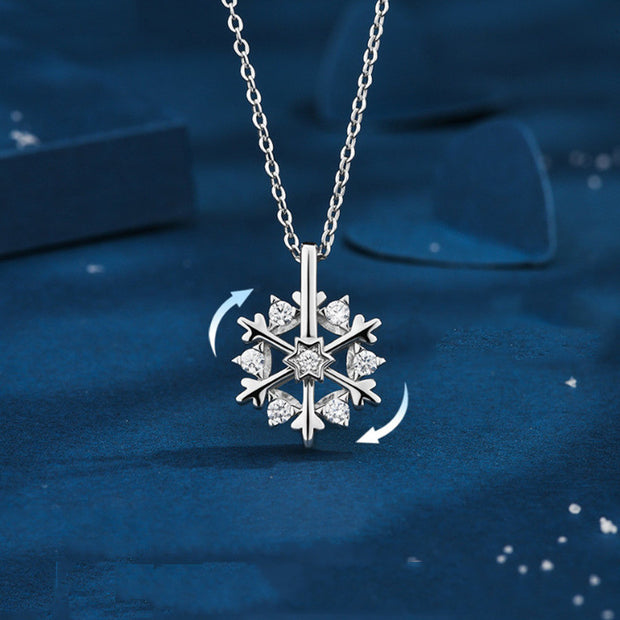 Rotatable 925 Silver Snowflake Necklace Women Luxury Niche Design Shiny Rhinestone Jewelry Autumn And Winter Birthday Gift For Friends - Laizhan Accessories 